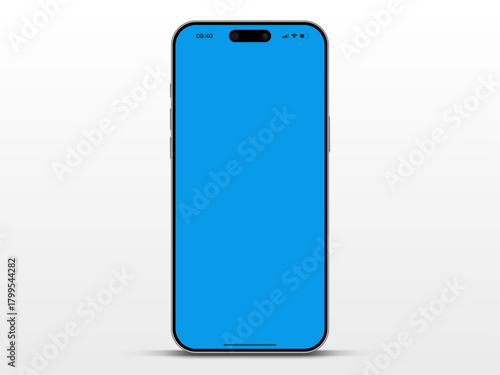 Realistic smartphone mockup. Mobile phone vector with isolated on white background. Device front view. 3D mobile phone with shadow. Realistic, high quality smart phone mockup for ui ux presentation.