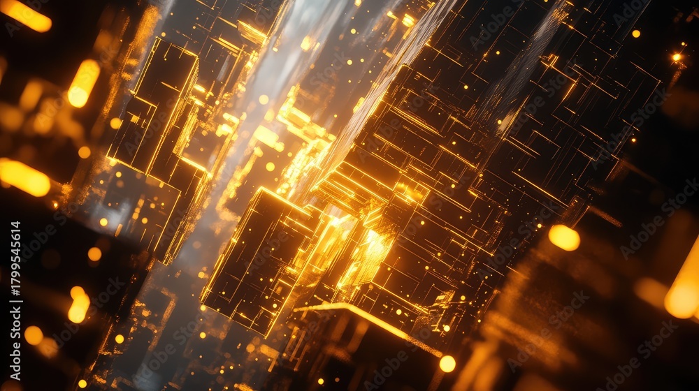 Fototapeta premium Digital data network connecting futuristic glowing gold cyberspace