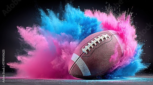 Prime-time gridiron drama: black void, neon powder wraps football—perfect for match-stream cover, bar menu, NFT sports card, September calendar, pep card