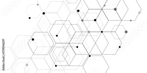 Abstract pattern with hexagonal white and gray technology line paper background. Hexagonal 3d vector grid tile and mosaic structure simple style hexagonal graphic concept. Futuristic surface design.	
