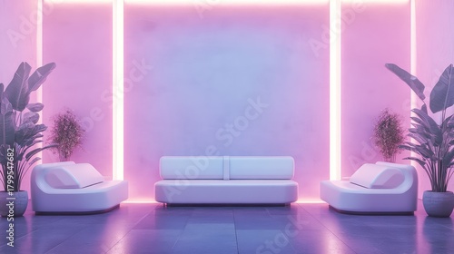 Modern interior design with neon glow lighting