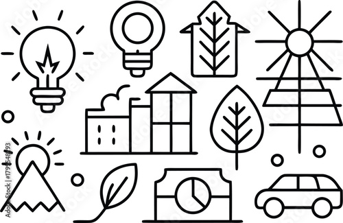 Eco-friendly energy and sustainability concept icons collection