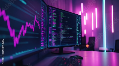 Analyzing financial data and programming code on multiple monitors
