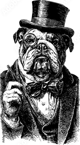 Antique pug dog engraving illustration in vintage style. This detailed vector captures a classic character with a distinguished look set in a unique design.