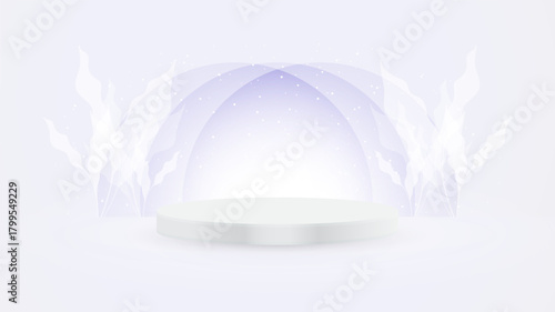 White podium on purple background. Product presentation, mock up. Show cosmetic product
