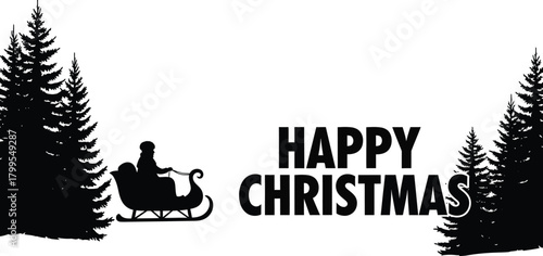 A silhouette of santas sleigh with reindeer and the words happy christmas, evoking the magic of the holiday season