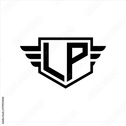 LP Logo vector image of initial shield with wing outline and simple shield