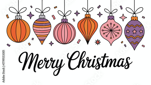 Festive Hanging Christmas Ornaments with 'Merry Christmas' Greeting