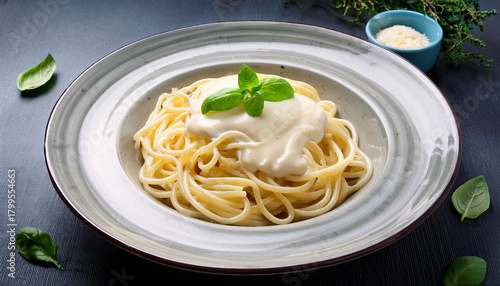 Wallpaper Mural plate of spaghetti topped with creamy white sauce Torontodigital.ca