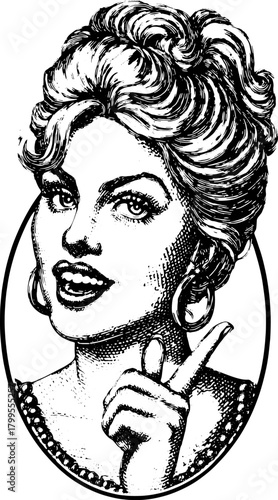 Vintage woman illustration in black and white. A classic character with glamour and style, showcased in a vector artwork set.