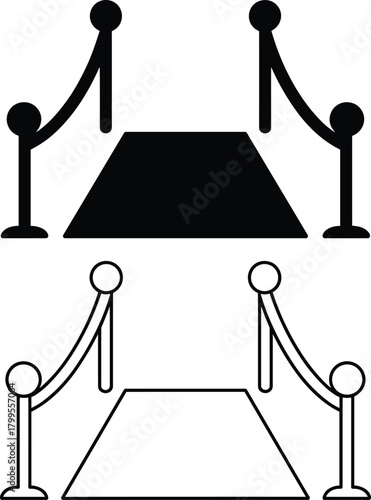 Red carpet entrance vector, luxury event design, celebrity premiere illustration, award ceremony walkway symbol, cad drawing flat vector illustration