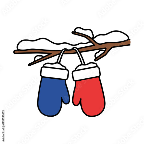 A glove hanging on a branch