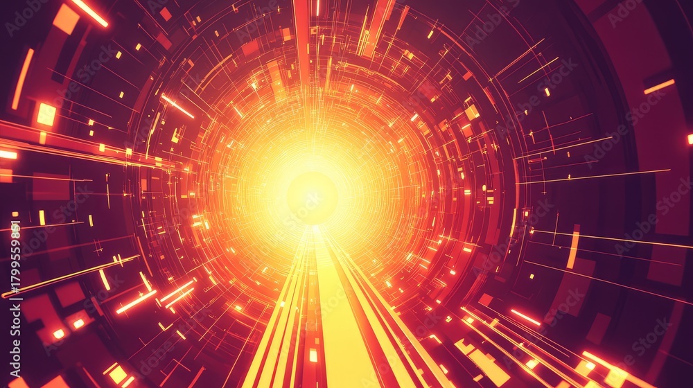 Obraz premium Futuristic technology tunnel connecting digital information networks