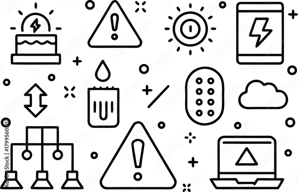 Fototapeta premium Set of technology and warning icons with flat design elements