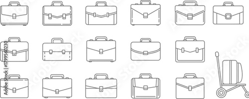 Business Briefcases and Luggage Line Art Set