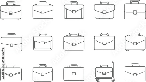 Business and Travel Bag Outline Icons Collection