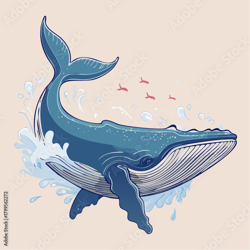 Blue whale breaching with ocean spray