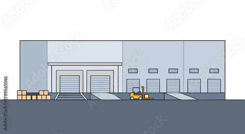 Flat vector icon of logistics warehouse front view.