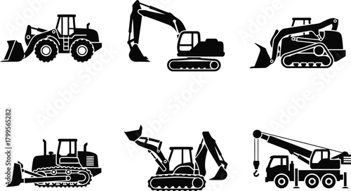 Set of Heavy Construction Vehicles Silhouettes