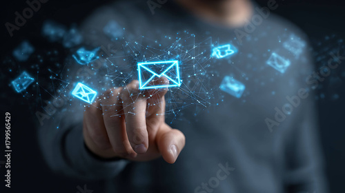 Futuristic Man Using Holographic Email Interface
