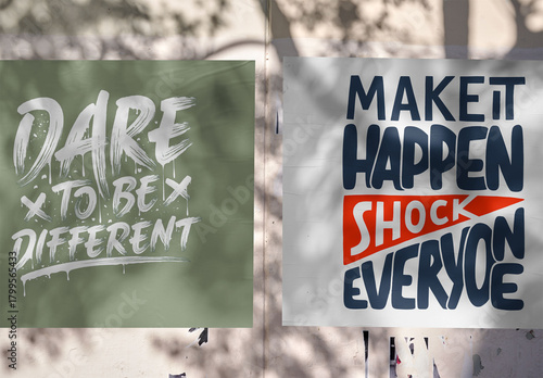 Blank square urban posters Mockup on a wall with shadows