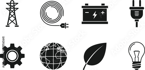 Sustainable Energy and Technology Vector Icons Set