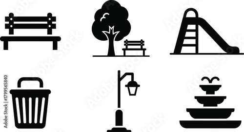 Public Park Amenities and Furniture Icons