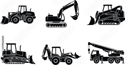 Heavy Construction Machinery Icons Set