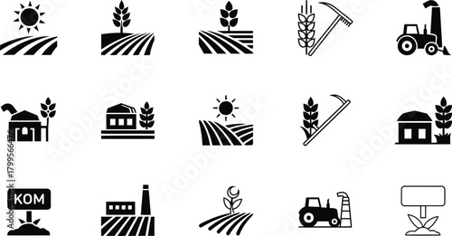 Agricultural Farming and Harvest Glyph Icons Collection