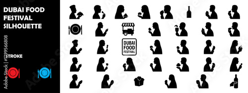 Dubai Food Festival Silhouette – Culinary Celebration, Chefs, Street Food, UAE Gourmet Event Vector
