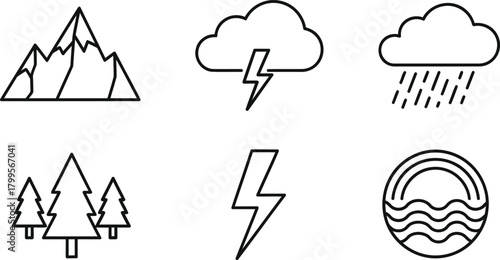 Simple Outline Nature and Weather Related Icons
