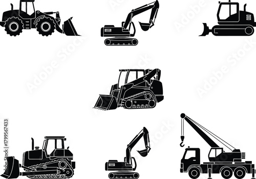 Heavy Construction Vehicles Silhouette Set
