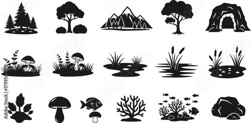 Nature Silhouettes Vector Icon Collection Set