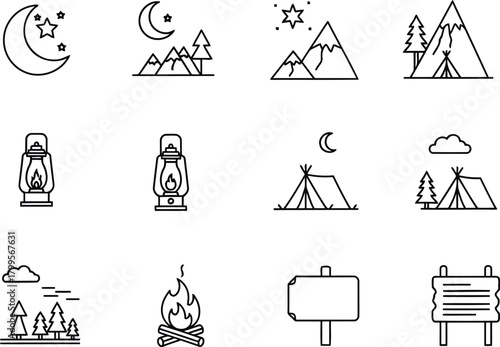 Camping Adventure Line Icons Collection