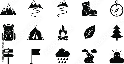Outdoor Adventure Activity Icons Set