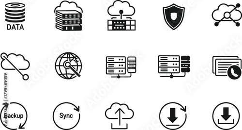 Digital Data Cloud Computing and Network Icons