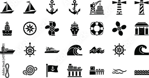 Set of Nautical and Sea Related Icons