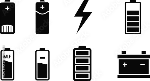 Battery Charge Level and Power Icons Set