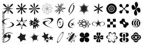 Y2k elements for design.Trendy geometric brutalism forms, memphis elements. Simple shapes forms, symbols and frames y2k style.