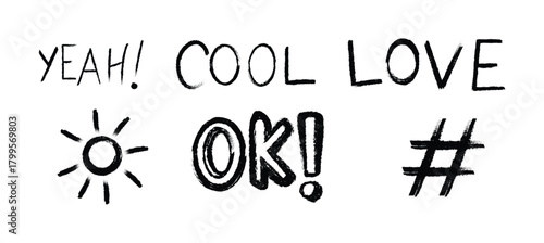 hand-drawn doodles in a rough chalk style. Collection of graffiti and sketch symbols