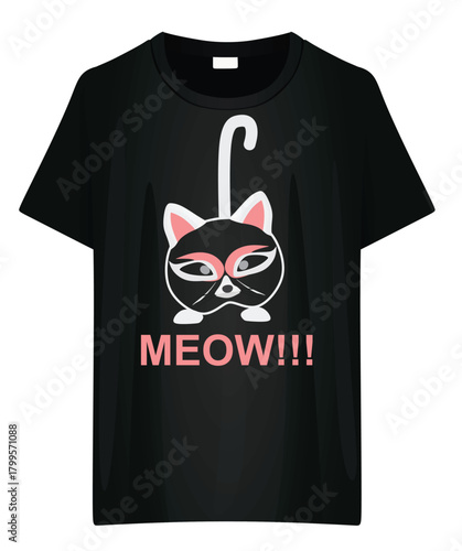 T shirt with cat design. vector	
