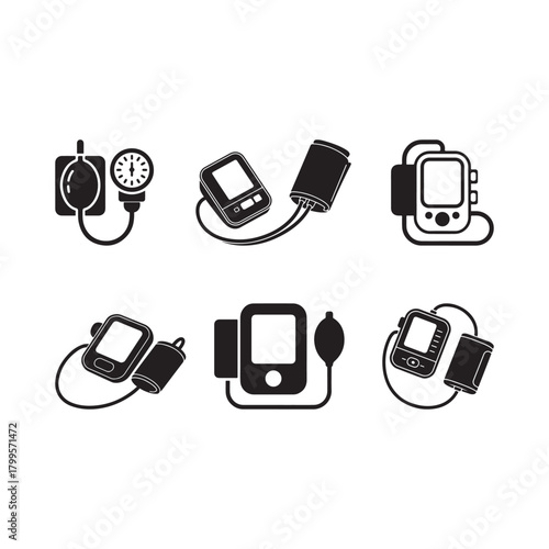 Black Color Blood pressure monitor Silhouette Vector Illustration, Solid White Background..