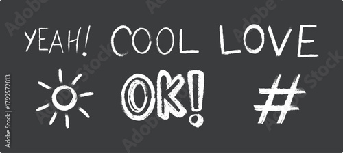 hand-drawn doodles in a rough chalk style. Collection of graffiti and sketch symbols