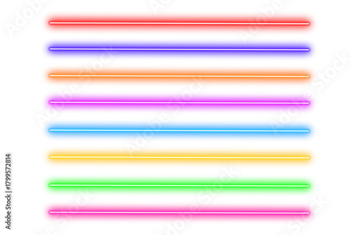 Lines neon light set of colorful shaped object elements isolated on white background	