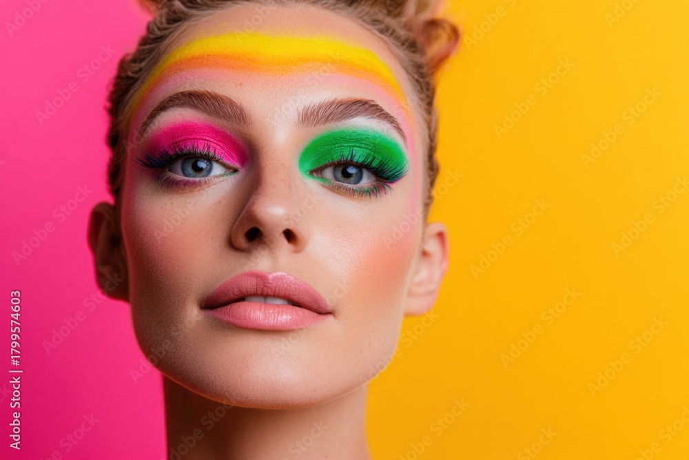 custom made wallpaper toronto digitalVibrant Makeup Artistry: A striking beauty portrait showcases a model with bold and creative makeup, using vivid hues and precise artistry to create an eye-catching visual.