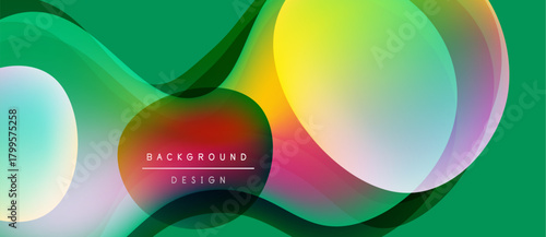 Abstract vibrant design. Overlapping colorful shapes create dynamic flow. Gradient hues blend smoothly, forming modern backdrop.