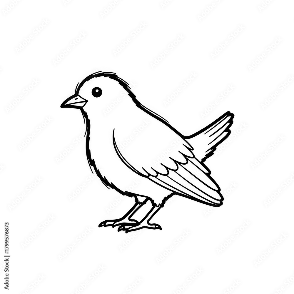 Fototapeta premium Outline of a bird standing on white background 