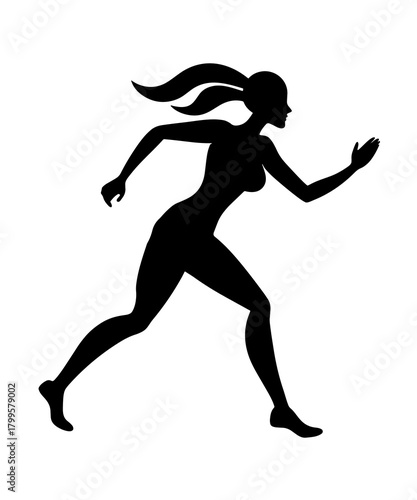 Silhouette of a Woman Running with Determination A Symbol of Fitness Strength and Healthy Living in Black and White