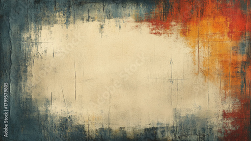 The texture of the old brown plaster with colorful border. Construction vintage background.
