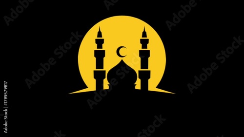 Glowing neon ramadan icon isolated on black background. Video motion graphic animation